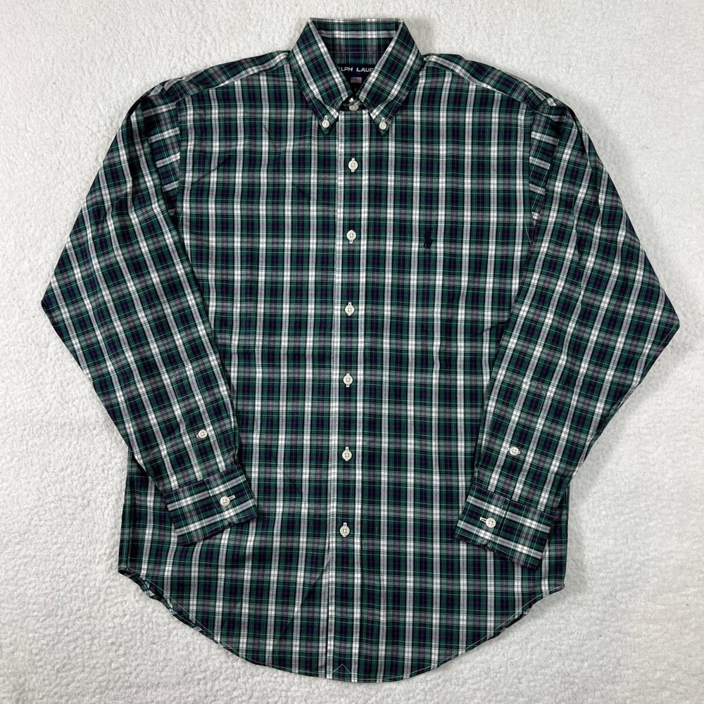 Ralph Lauren Polo Sport Plaid Button Down Shirt Green White Blue Men Size 6‎ VTG